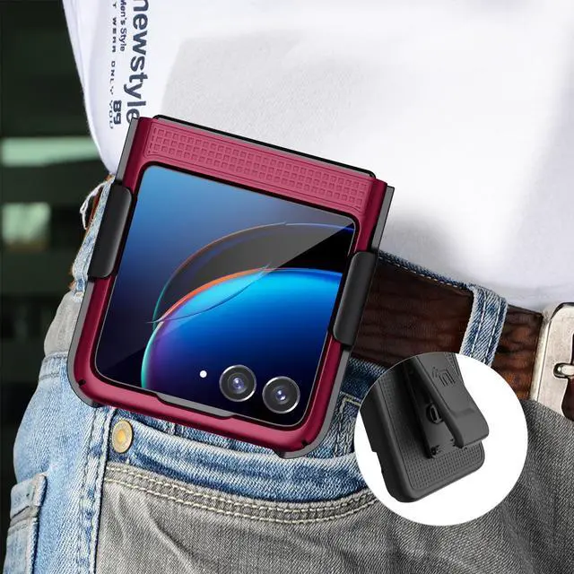 Alt view image 7 of 7 - Blue Hard Case Cover and Belt Clip Holster for Motorola RAZR Plus (2023) RAZR+