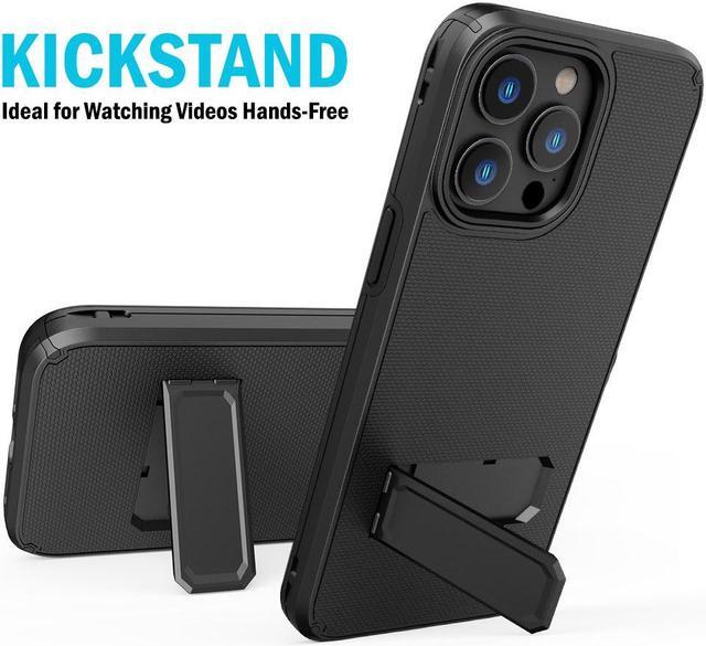 Alt view image 3 of 7 - Hybrid Case w/ Stand and Belt Clip Holster Combo for iPhone 15 Pro Max - Black