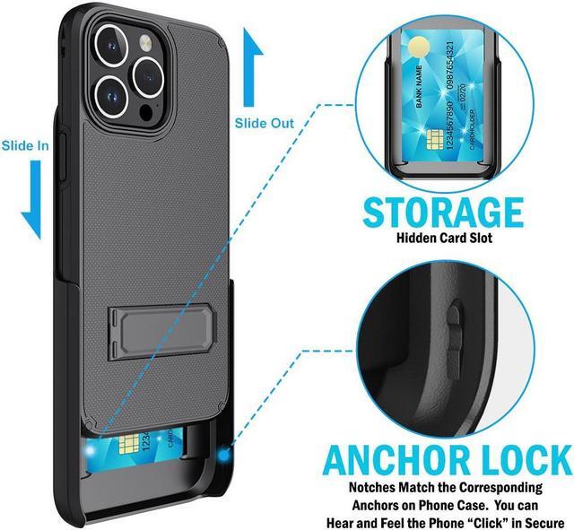 Alt view image 4 of 7 - Hybrid Case w/ Stand and Belt Clip Holster Combo for iPhone 15 Pro Max - Black