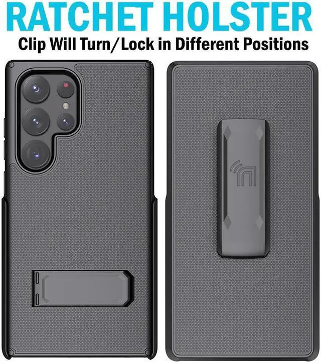 Alt view image 2 of 7 - Hybrid Case w/ Stand and Belt Clip Holster Combo for Galaxy S24 Ultra - Black