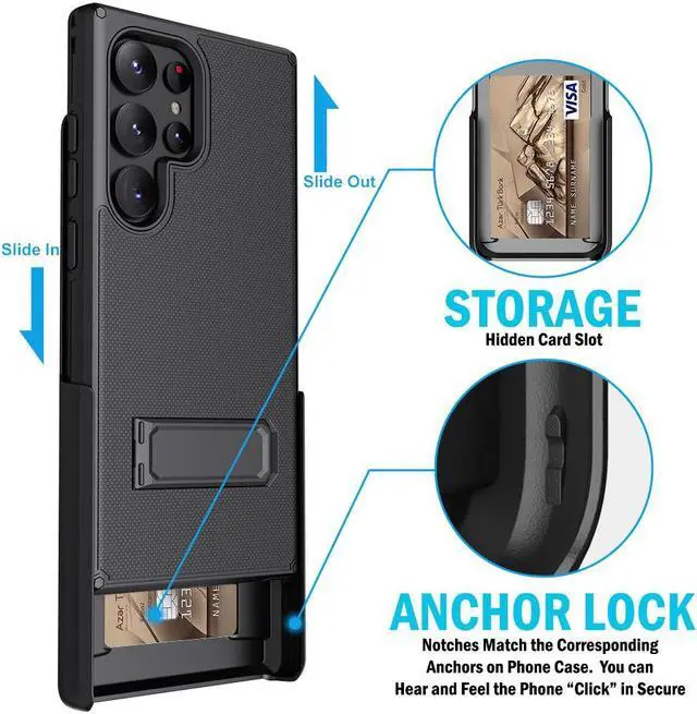 Alt view image 3 of 7 - Hybrid Case w/ Stand and Belt Clip Holster Combo for Galaxy S24 Ultra - Black