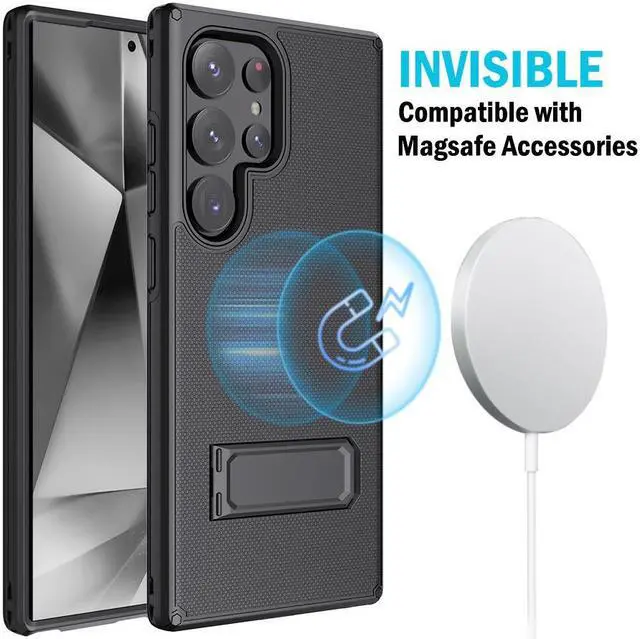 Alt view image 4 of 7 - Hybrid Case w/ Stand and Belt Clip Holster Combo for Galaxy S24 Ultra - Black