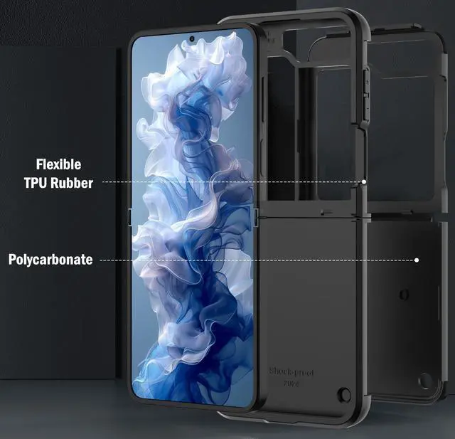 Alt view image 6 of 7 - Hybrid Case for Galaxy Z Flip 7 FE & Z Flip 6 w/ Hinge Protection - Carbon Fiber