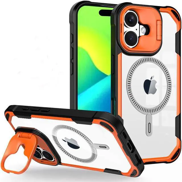 Alt view image 2 of 6 - Camera Stand Case for iPhone 16 - Compatible with MagSafe - Neon Orange