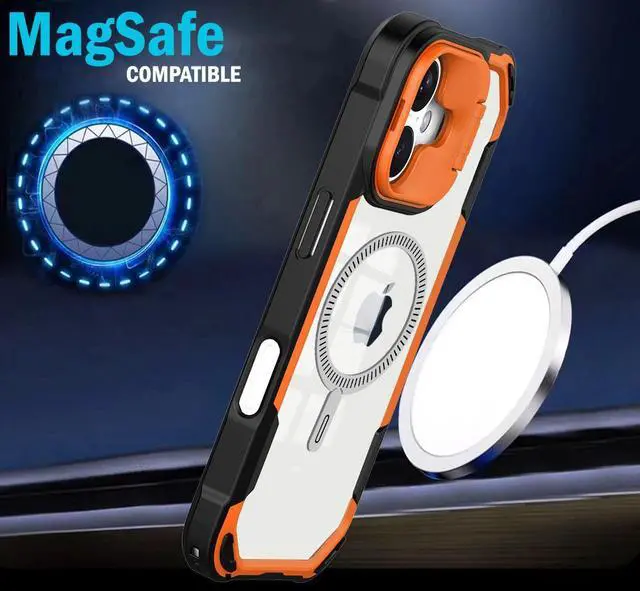 Alt view image 4 of 6 - Camera Stand Case for iPhone 16 - Compatible with MagSafe - Neon Orange