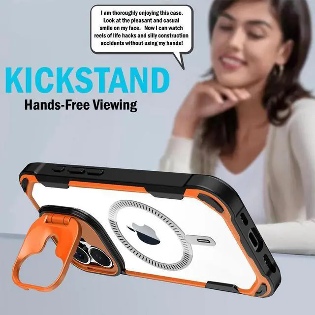 Alt view image 5 of 6 - Camera Stand Case for iPhone 16 - Compatible with MagSafe - Neon Orange