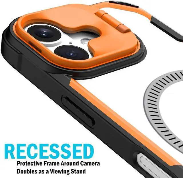 Alt view image 6 of 6 - Camera Stand Case for iPhone 16 - Compatible with MagSafe - Neon Orange