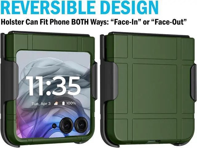 Alt view image 4 of 7 - Hard Case and Belt Clip Holster for Motorola RAZR 2024/2025 - Forest Green