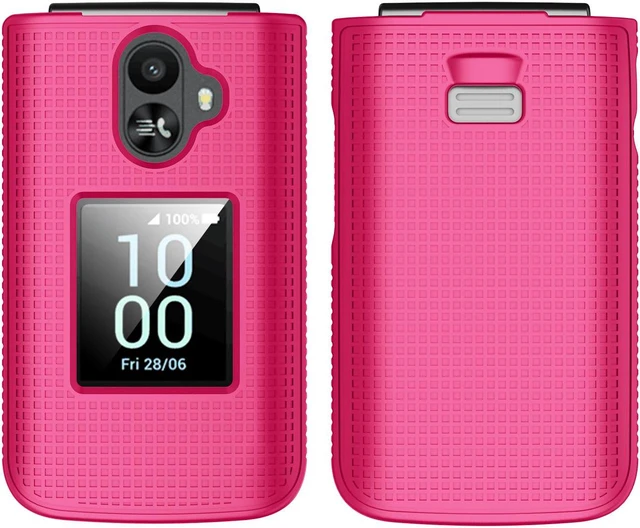 Alt view image 2 of 7 - Grid Texture Hard Case Slim Cover for TCL Flip 3 Phone - Bright Hot Pink