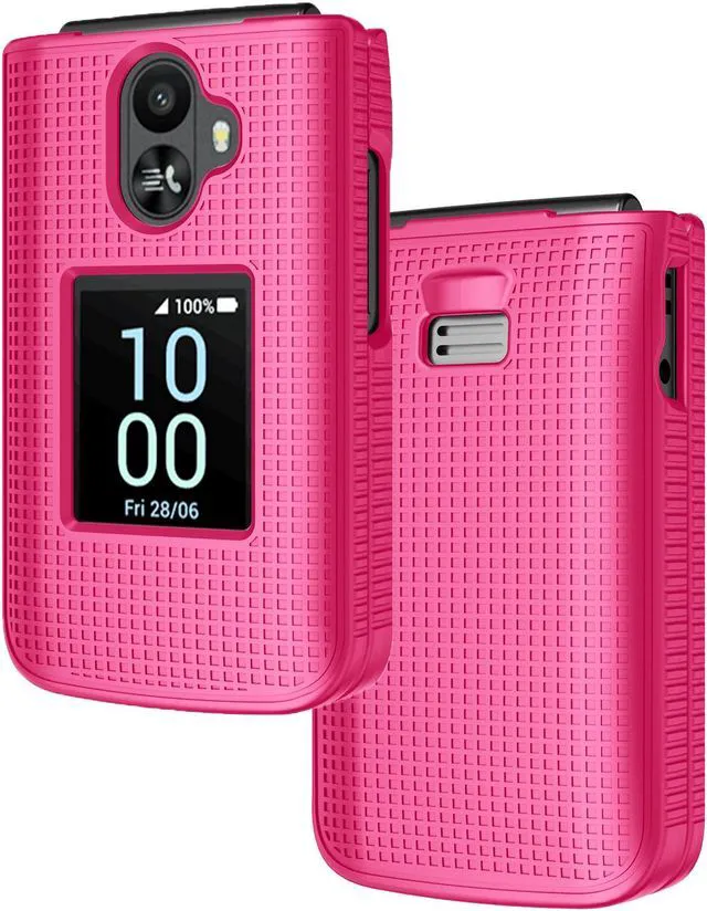 Main image of Grid Texture Hard Case Slim Cover for TCL Flip 3 Phone - Bright Hot Pink