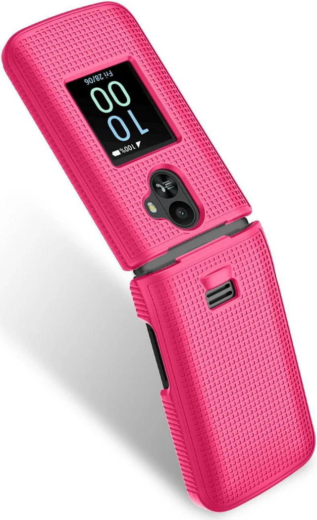 Alt view image 4 of 7 - Grid Texture Hard Case Slim Cover for TCL Flip 3 Phone - Bright Hot Pink