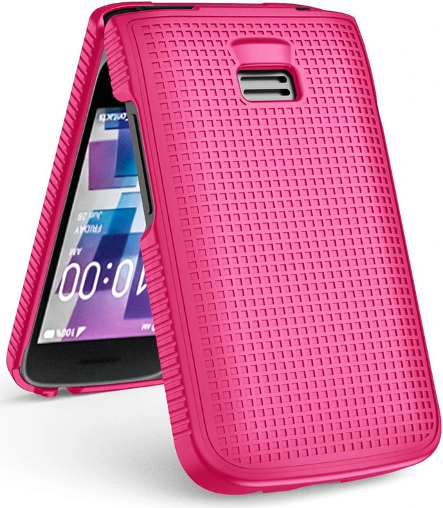 Alt view image 5 of 7 - Grid Texture Hard Case Slim Cover for TCL Flip 3 Phone - Bright Hot Pink