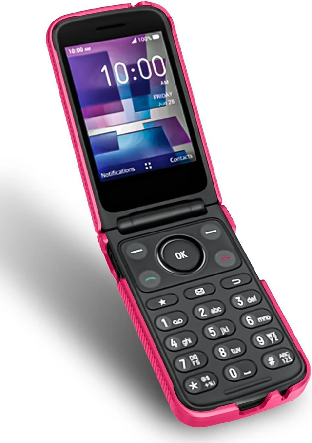 Alt view image 6 of 7 - Grid Texture Hard Case Slim Cover for TCL Flip 3 Phone - Bright Hot Pink