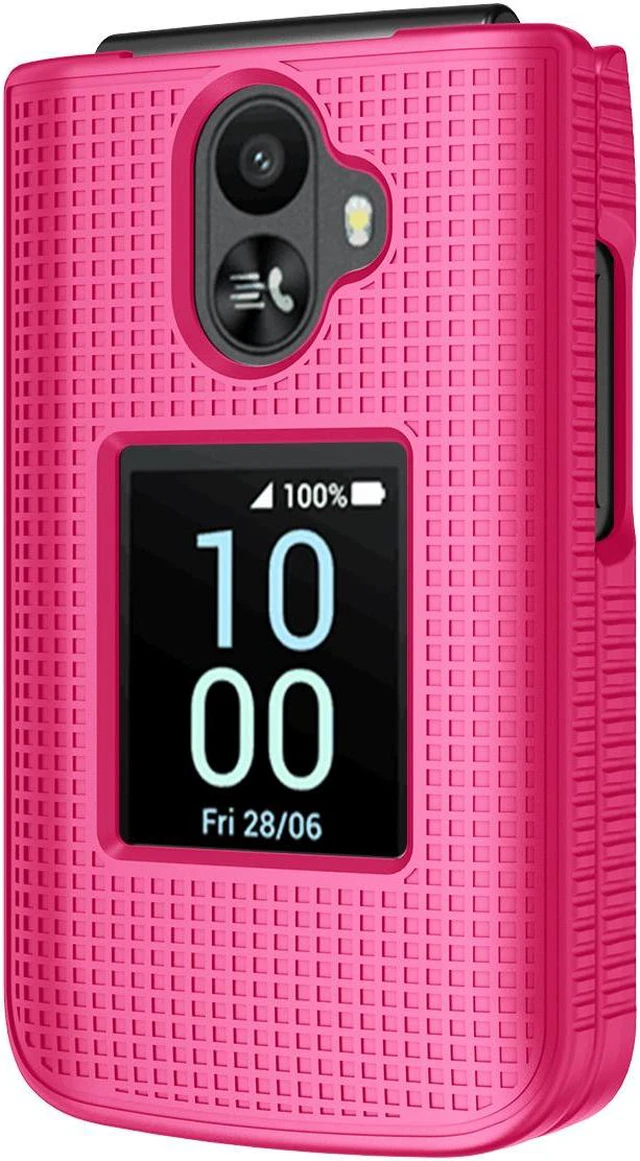 Alt view image 7 of 7 - Grid Texture Hard Case Slim Cover for TCL Flip 3 Phone - Bright Hot Pink