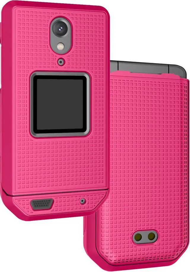 Main image of Bright Pink Grid Texture Slim Hard Shell Case Cover for CAT S22 Flip Phone