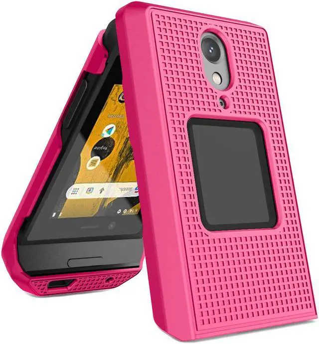 Alt view image 4 of 7 - Bright Pink Grid Texture Slim Hard Shell Case Cover for CAT S22 Flip Phone