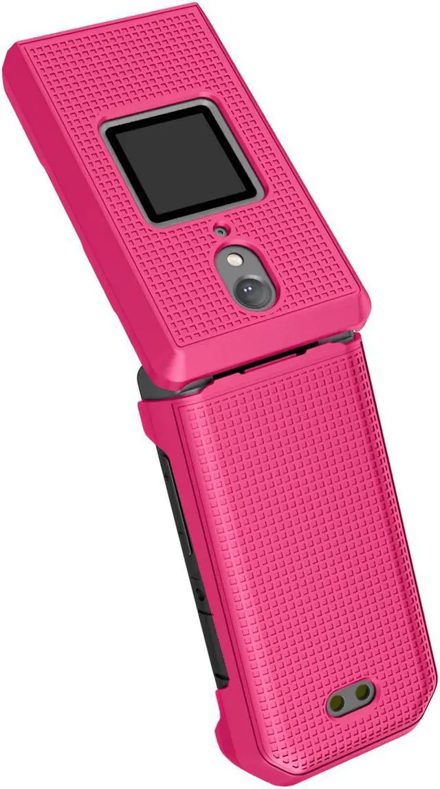 Alt view image 5 of 7 - Bright Pink Grid Texture Slim Hard Shell Case Cover for CAT S22 Flip Phone