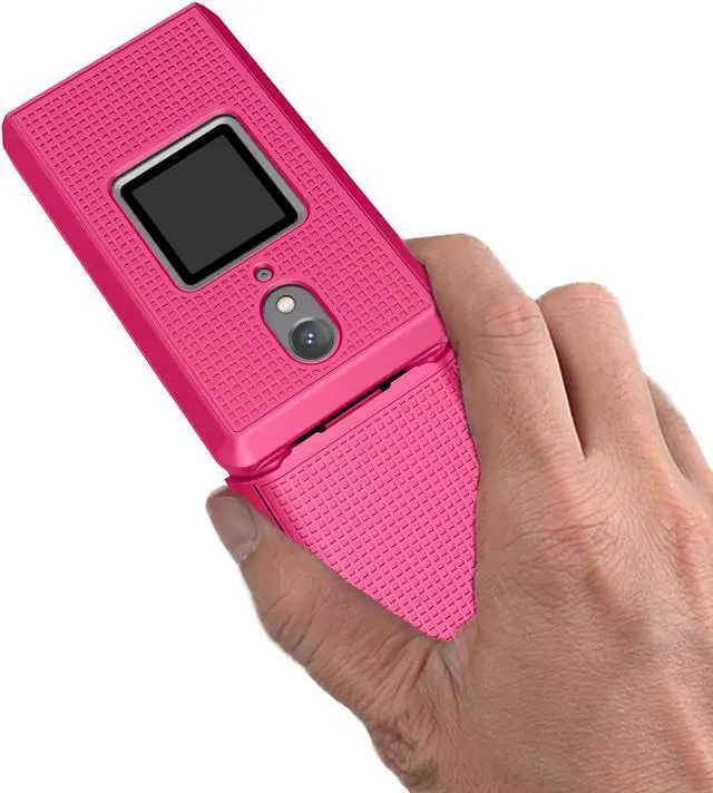 Alt view image 3 of 7 - Bright Pink Grid Texture Slim Hard Shell Case Cover for CAT S22 Flip Phone