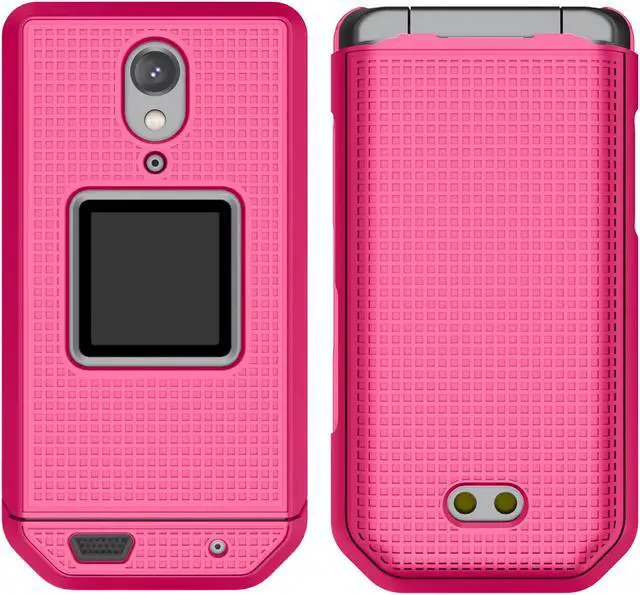 Alt view image 2 of 7 - Bright Pink Grid Texture Slim Hard Shell Case Cover for CAT S22 Flip Phone