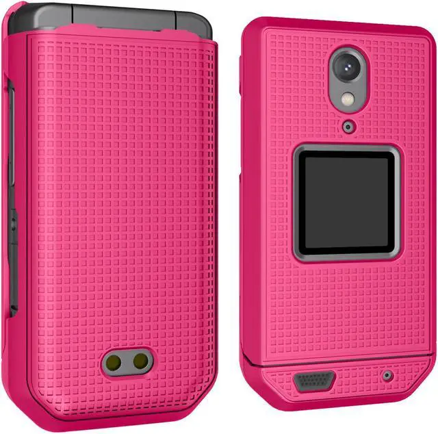 Alt view image 7 of 7 - Bright Pink Grid Texture Slim Hard Shell Case Cover for CAT S22 Flip Phone