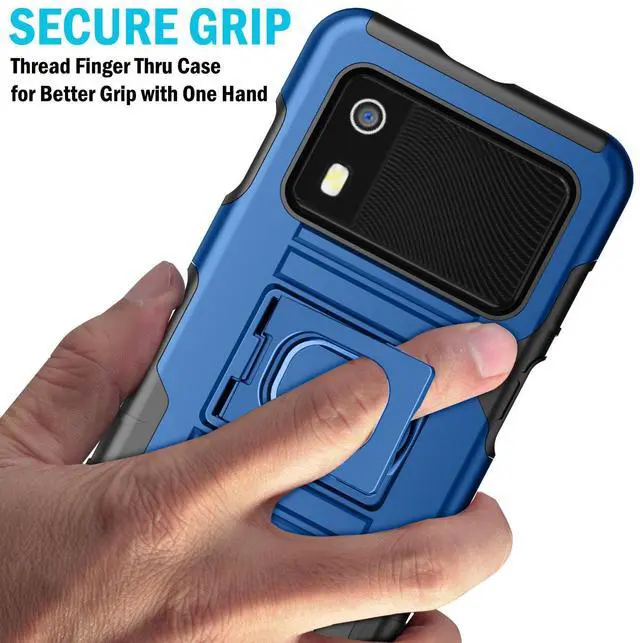 Alt view image 3 of 6 - Rugged Hybrid Case with Ring Grip Stand for Zebra EM45 RFID Mobile - Blue