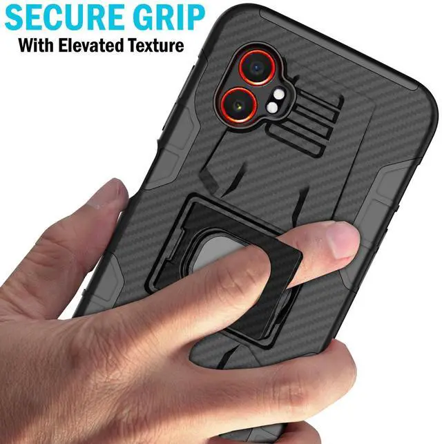 Alt view image 3 of 7 - Rugged Case with Stand for Samsung Galaxy XCover 7 Pro Phone - Carbon Fiber