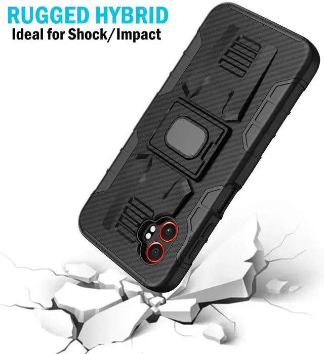 Alt view image 4 of 7 - Rugged Case with Stand for Samsung Galaxy XCover 7 Pro Phone - Carbon Fiber