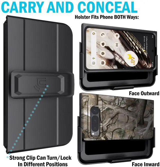 Alt view image 3 of 7 - Case and Belt Clip Holster for Google Pixel Fold Phone (2023) - Camo Tree
