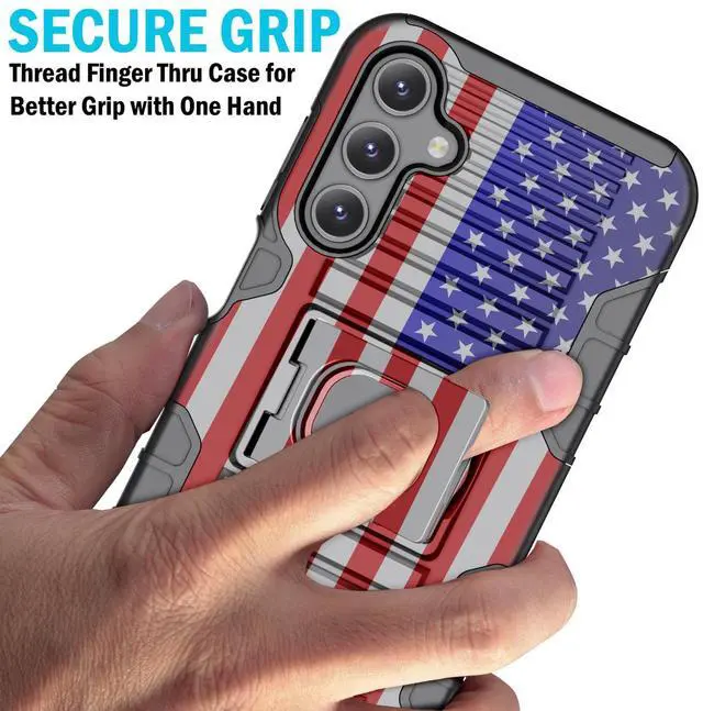 Alt view image 3 of 7 - Rugged Case with Stand Belt Clip Holster Combo Samsung Galaxy A15 5G - USA Flag