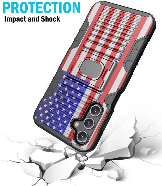 Alt view image 4 of 7 - Rugged Case with Stand Belt Clip Holster Combo Samsung Galaxy A15 5G - USA Flag