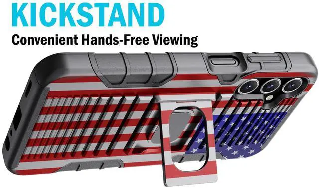 Alt view image 5 of 7 - Rugged Case with Stand Belt Clip Holster Combo Samsung Galaxy A15 5G - USA Flag