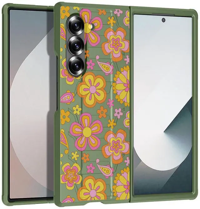 Main image of Case for Samsung Galaxy Z Fold 6, Tactical Hybrid Cover - Retro Flower Design