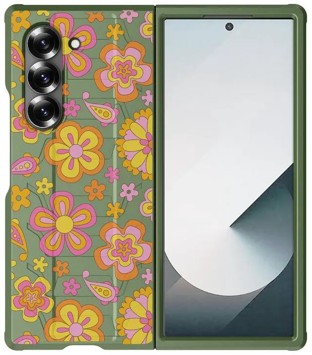 Alt view image 2 of 6 - Case for Samsung Galaxy Z Fold 6, Tactical Hybrid Cover - Retro Flower Design