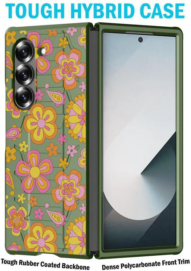 Alt view image 3 of 6 - Case for Samsung Galaxy Z Fold 6, Tactical Hybrid Cover - Retro Flower Design