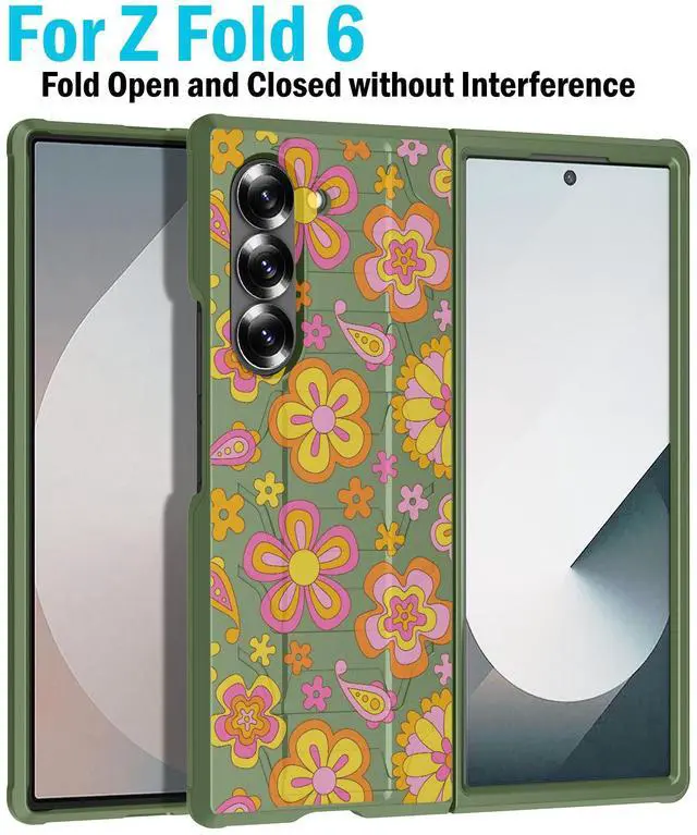 Alt view image 4 of 6 - Case for Samsung Galaxy Z Fold 6, Tactical Hybrid Cover - Retro Flower Design