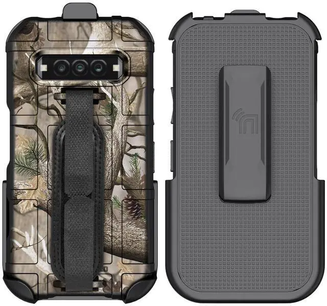 Alt view image 2 of 7 - Rugged Case + Hand Strap + Belt Clip for Kyocera DuraForce Pro 3 - Camo Tree