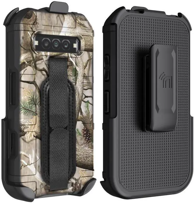Alt view image 6 of 7 - Rugged Case + Hand Strap + Belt Clip for Kyocera DuraForce Pro 3 - Camo Tree