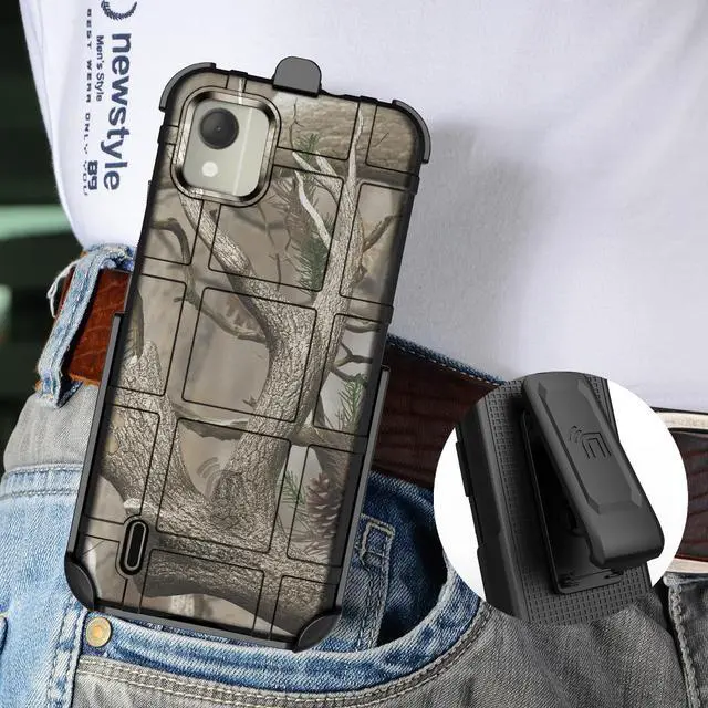 Alt view image 7 of 7 - Special Ops Rugged Case and Belt Clip Holster for Nokia C110 Phone - Camo Tree