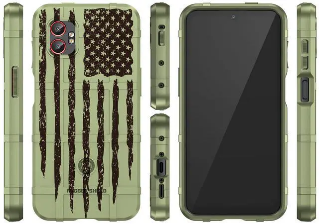 Alt view image 2 of 5 - Rugged Shield Case for Samsung Galaxy XCover 7 Pro Phone - Army Green USA Flag