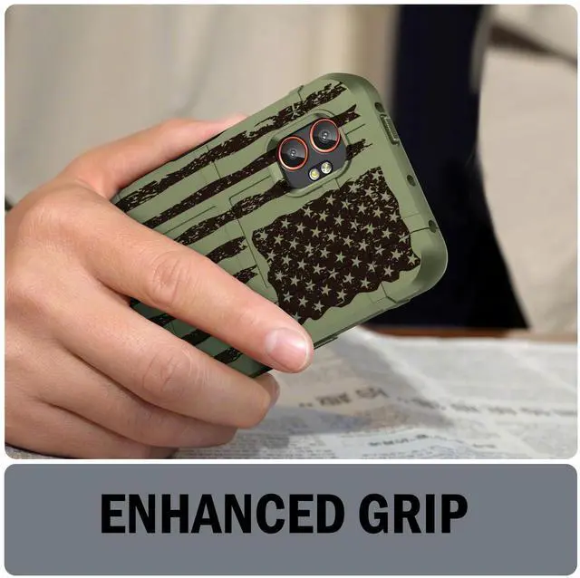 Alt view image 4 of 5 - Rugged Shield Case for Samsung Galaxy XCover 7 Pro Phone - Army Green USA Flag