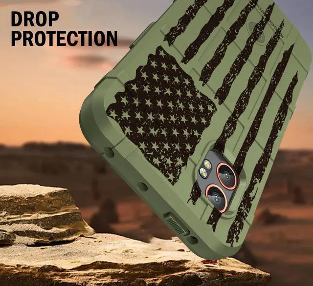Alt view image 5 of 5 - Rugged Shield Case for Samsung Galaxy XCover 7 Pro Phone - Army Green USA Flag