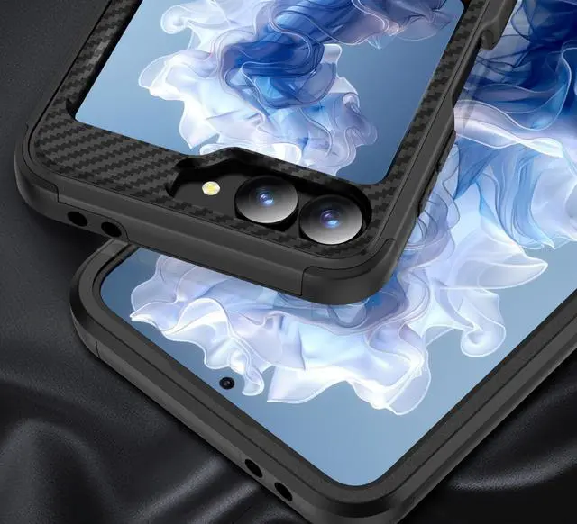 Alt view image 3 of 7 - Hybrid Case for Galaxy Z Flip 7 FE & Z Flip 6 w/ Hinge Protection - Carbon Fiber