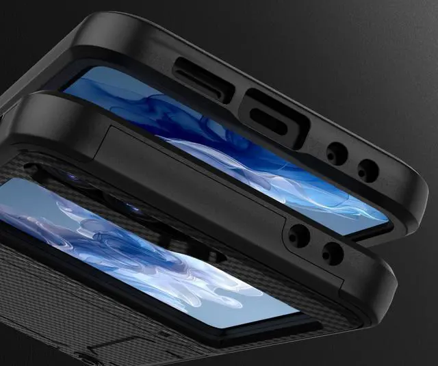 Alt view image 4 of 7 - Hybrid Case for Galaxy Z Flip 7 FE & Z Flip 6 w/ Hinge Protection - Carbon Fiber