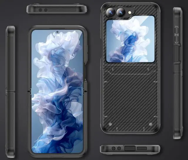 Alt view image 7 of 7 - Hybrid Case for Galaxy Z Flip 7 FE & Z Flip 6 w/ Hinge Protection - Carbon Fiber