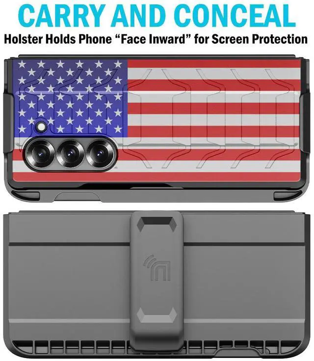 Alt view image 4 of 7 - Case and Belt Clip with S Pen Holder for Samsung Galaxy Z Fold 6 - USA Flag