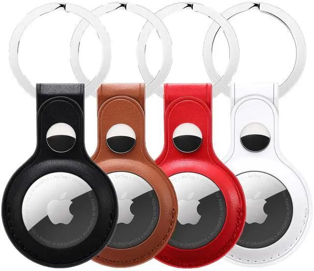 Main image of 4-Pack Vegan Leather Case Cover with Keychain Ring Attachment for Apple Airtags
