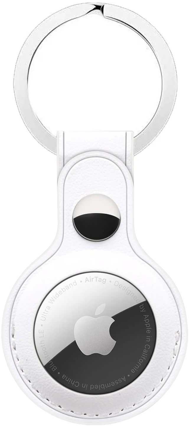 Main image of White Vegan Leather Skin Case Cover with Keychain Ring Holder for Apple Airtags