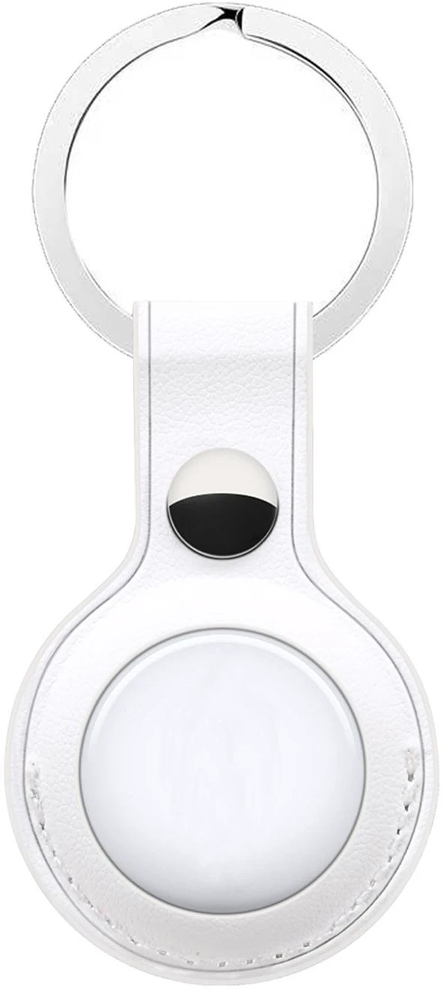 Alt view image 2 of 7 - White Vegan Leather Skin Case Cover with Keychain Ring Holder for Apple Airtags