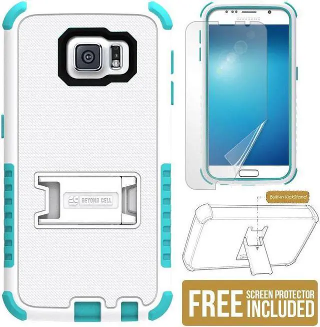 Alt view image 2 of 2 - WHITE TURQUOISE RUGGED TRI-SHIELD HARD CASE COVER STAND FOR SAMSUNG GALAXY S6