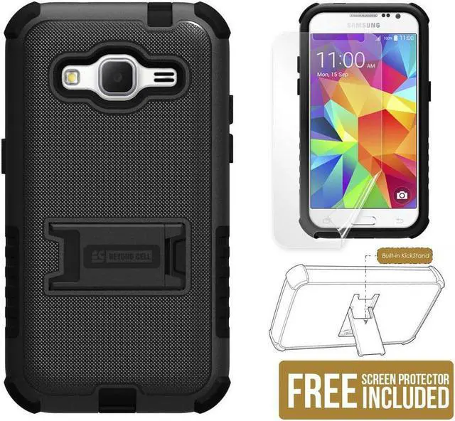 Alt view image 2 of 3 - BLACK TRI-SHIELD CASE COVER STAND SCREEN PROTECTOR FOR SAMSUNG GALAXY CORE PRIME